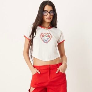 For Love & Lemons I love you heart baby tee in white NWT
